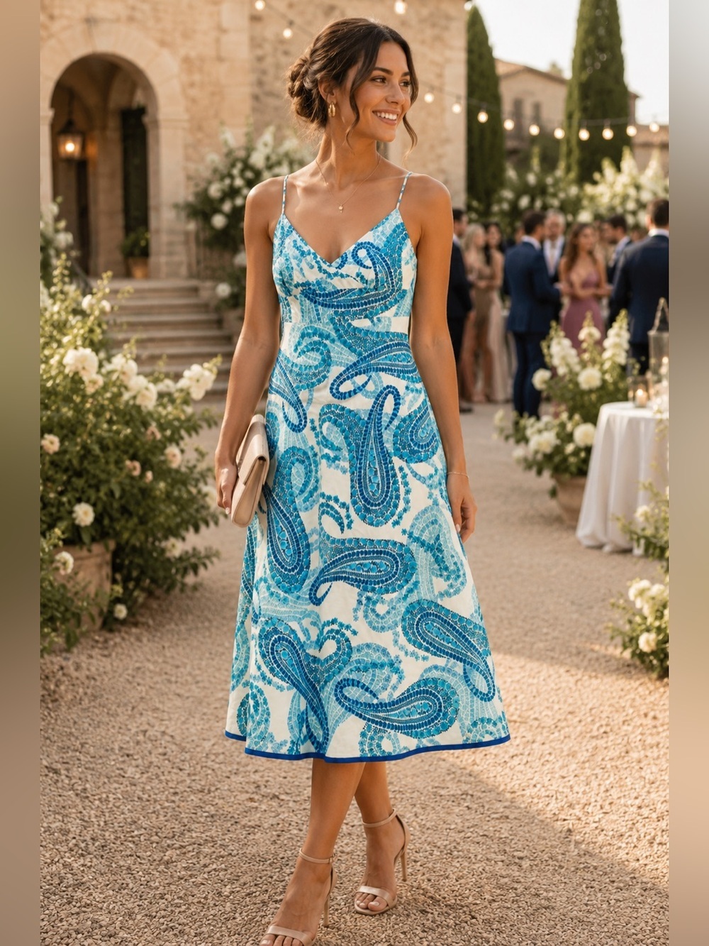 NWT! J.Crew 100% Cotton Blue Paisley Midi Dress - Wedding Guest Attire. Size: 6